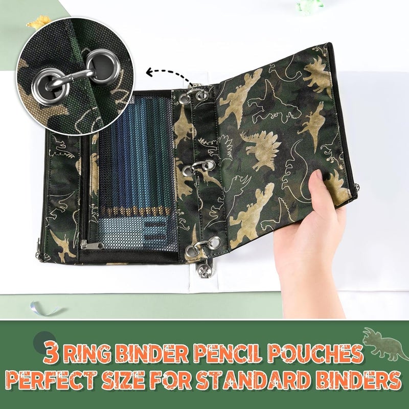 WAWSAM Dinosaur Pencil Pouch for 3 Ring Binder, Binder Pencil Pouches for boys with Zipper, Pencil Case with Clear Window, Cosmetic Bags for Office School College Supplies - Image 2